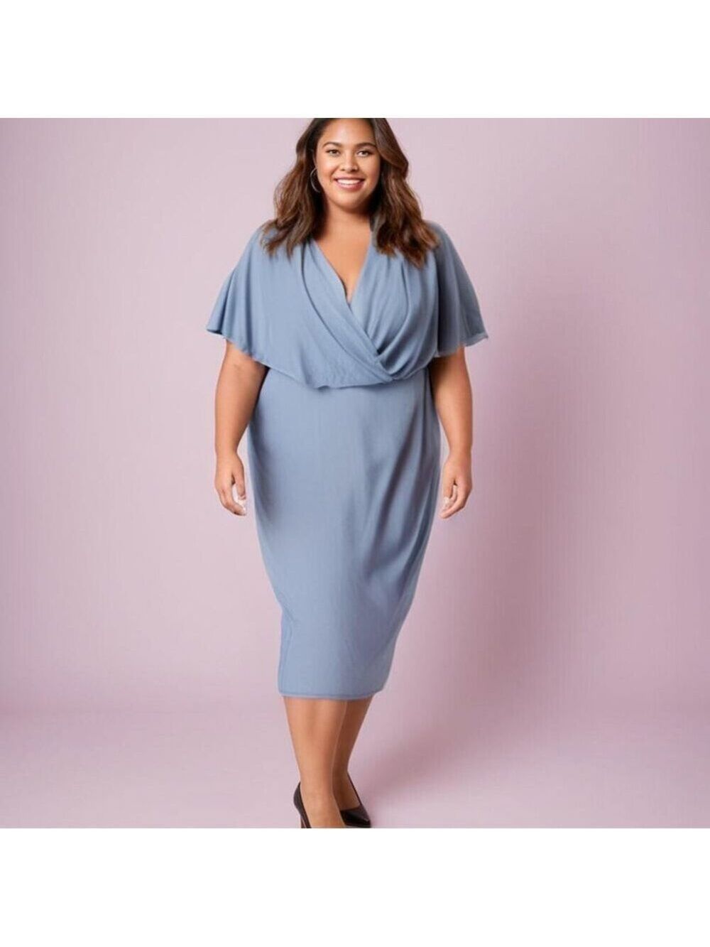 **Hanna Nikole** Cape Dress Chiffon Overlay Blue 24W NWT